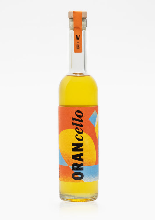 Wolfe Bros Zero-Waste Orancello bottle – zesty and sustainable citrus liqueur made in Yorkshire.